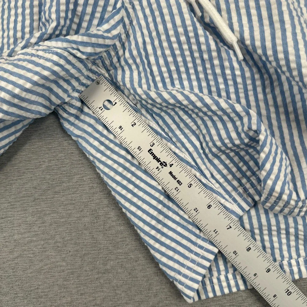 J.Crew Flex Swimwear Shorts Mens Large Blue White Seersucker Striped Swim Trunks